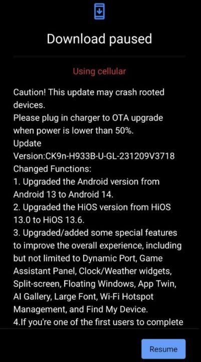 Tecno Mobile Android 13 Update Screen Shot 1